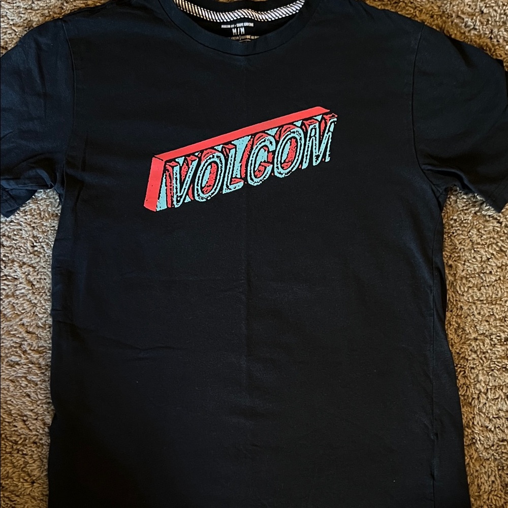 Volcom Kids Black Tee with Red and Green Graphic